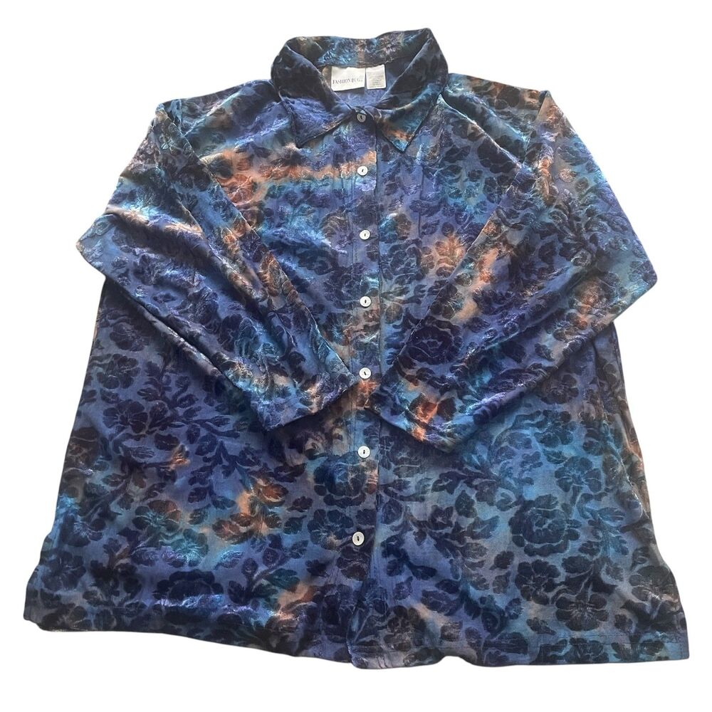Womens Button Down Top Velvet Burnout Sz 18 20 2X Whimsygoth Holiday Floral